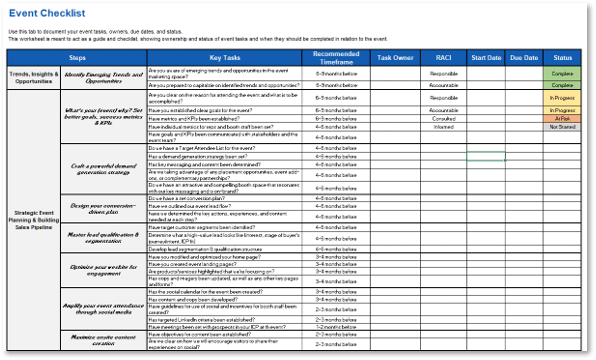 Sample event checklist.