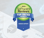 The image contains a screenshot of the medal of Software Reviews top rated.